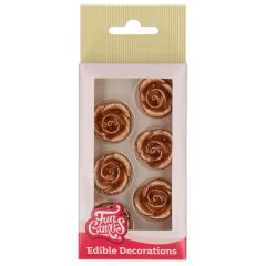 FunCakes Fondant Decorations Roses Bronze Gold set/6