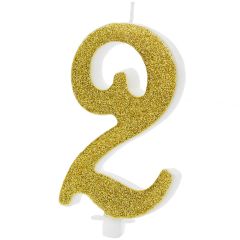 PartyDeco Number Candle 2 Modern Gold 10cm