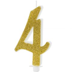 PartyDeco Number Candle 4 Modern Gold 10cm