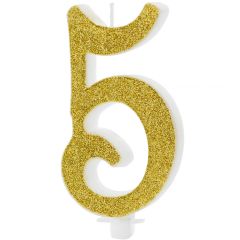 PartyDeco Number Candle 5 Modern Gold 10cm