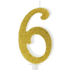 PartyDeco Number Candle 6 Modern Gold 10cm