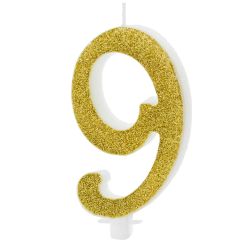 PartyDeco Number Candle 9 Modern Gold 10cm