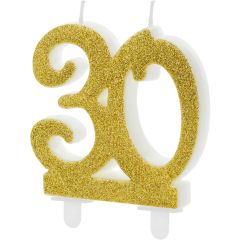 PartyDeco Number Candle 30 Modern Gold 10cm