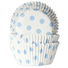 House of Marie Baking Cups Polkadot White/Baby Blue pk/48