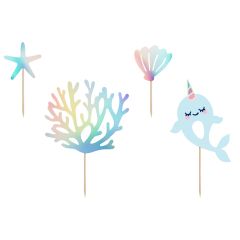 PartyDeco Cake Toppers Narwal pk/4