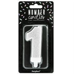 PartyDeco Bougie Anniversaire Chiffre 1 - Argent