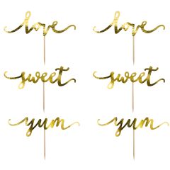 PartyDeco Cupcake Toppers Love - Or Set/6
