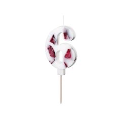 PartyDeco Number Candle 6 - White with Flowers