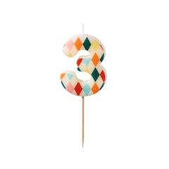 PartyDeco Candela Numero 3 Rombo 5,5 cm