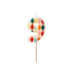 PartyDeco Bougie Chiffre 9 Losange 5,5 cm