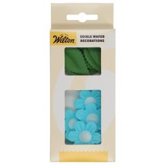 Wilton Edible Wafer Decorations Flowers & Leaves Blue set/11  