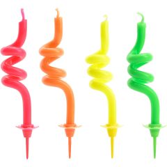 PartyDeco Birthday Candles Curl Colourful Mix 8cm pk/4