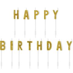 PartyDeco Birthday Candles Happy Birthday Gold 2,5cm set/13