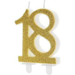 PartyDeco Number Candle 18 Modern Gold 10cm