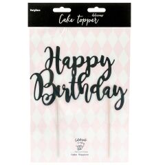PartyDeco Cake Topper Happy Birthday Black