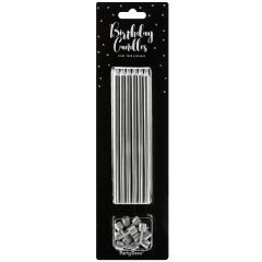 PartyDeco Birthday Candles Silver 12,5 cm pk/12