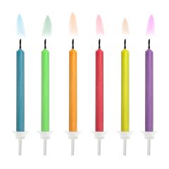 PartyDeco Birthday Candles Coloured Flames 6cm pk/6