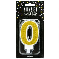 PartyDeco Number Candle 0 Gold 7cm