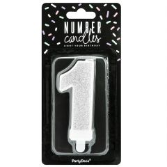 PartyDeco Number Candle 1 Silver 7cm