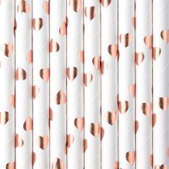 PartyDeco Paper Straws Hearts Rose Gold pk/10