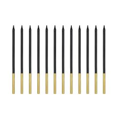 PartyDeco Birthday Candles Black/Gold 14cm pk/12