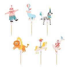 PartyDeco Cake Topper Circus pk/6