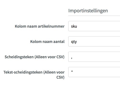 Importinstellingen Importinstellingen